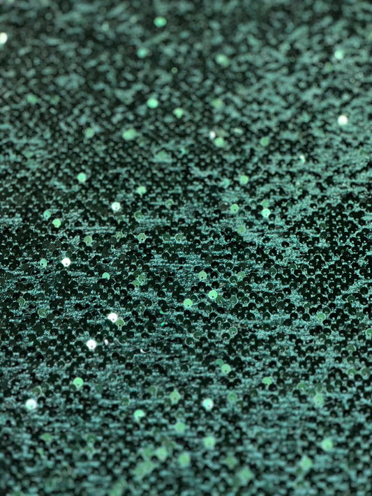 New stretch velvet with luxury sequins Hunter Green all over 5mm shining sequins 2-way stretch 58/60” Sold by the YD. Ships worldwide