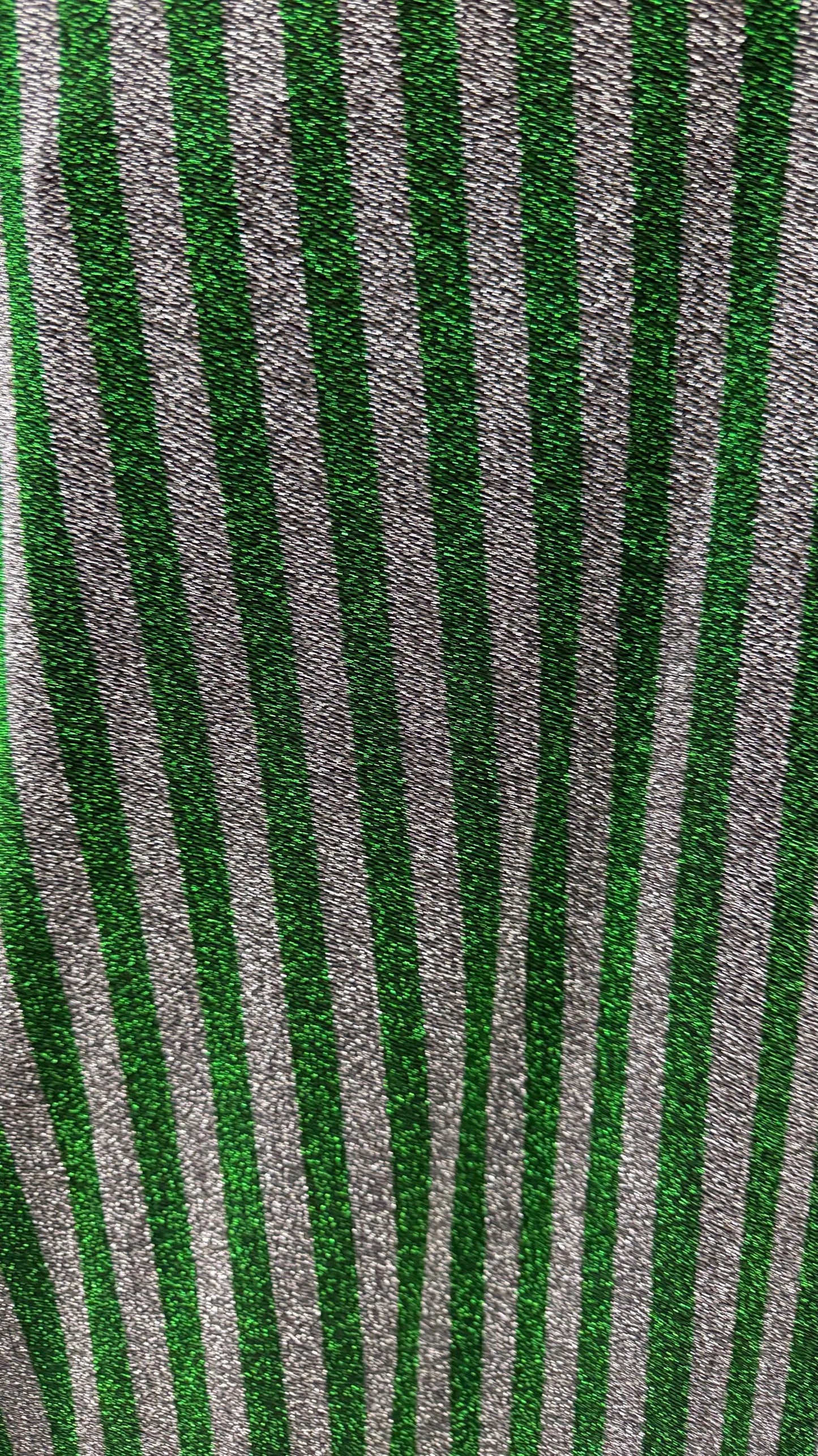 New metallic stripes design Kelly/Silver 4-way stretch 58/60” Sold by the YD. High quality fabrics by AlexLAFabrics
