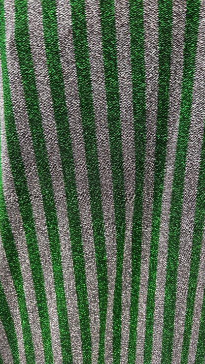 New metallic stripes design Kelly/Silver 4-way stretch 58/60” Sold by the YD. High quality fabrics by AlexLAFabrics