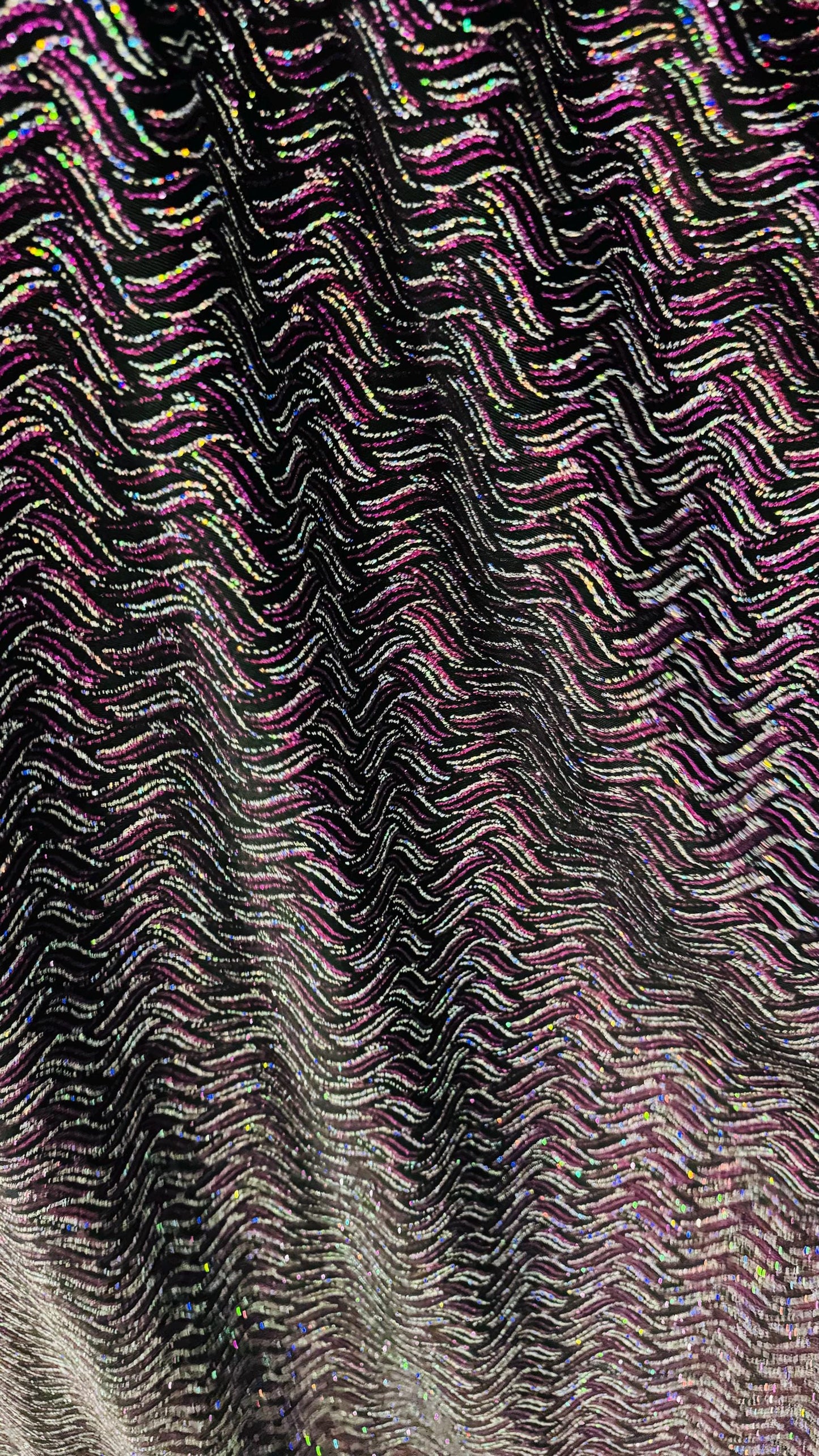 New Abstract wavy design metallic slinky 4-way stretch glitter fabric 58/60” Sold by the YD. Ships Worldwide from Los Angeles California