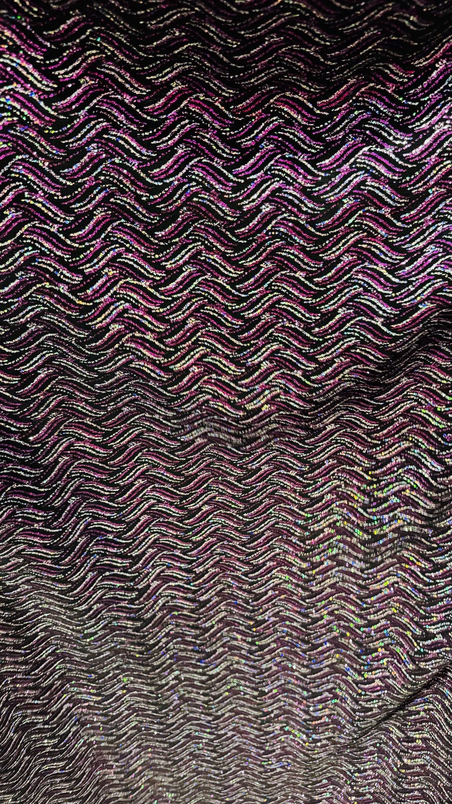 New Abstract wavy design metallic slinky 4-way stretch glitter fabric 58/60” Sold by the YD. Ships Worldwide from Los Angeles California