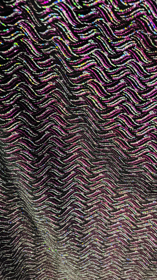 New Abstract wavy design metallic slinky 4-way stretch glitter fabric 58/60” Sold by the YD. Ships Worldwide from Los Angeles California