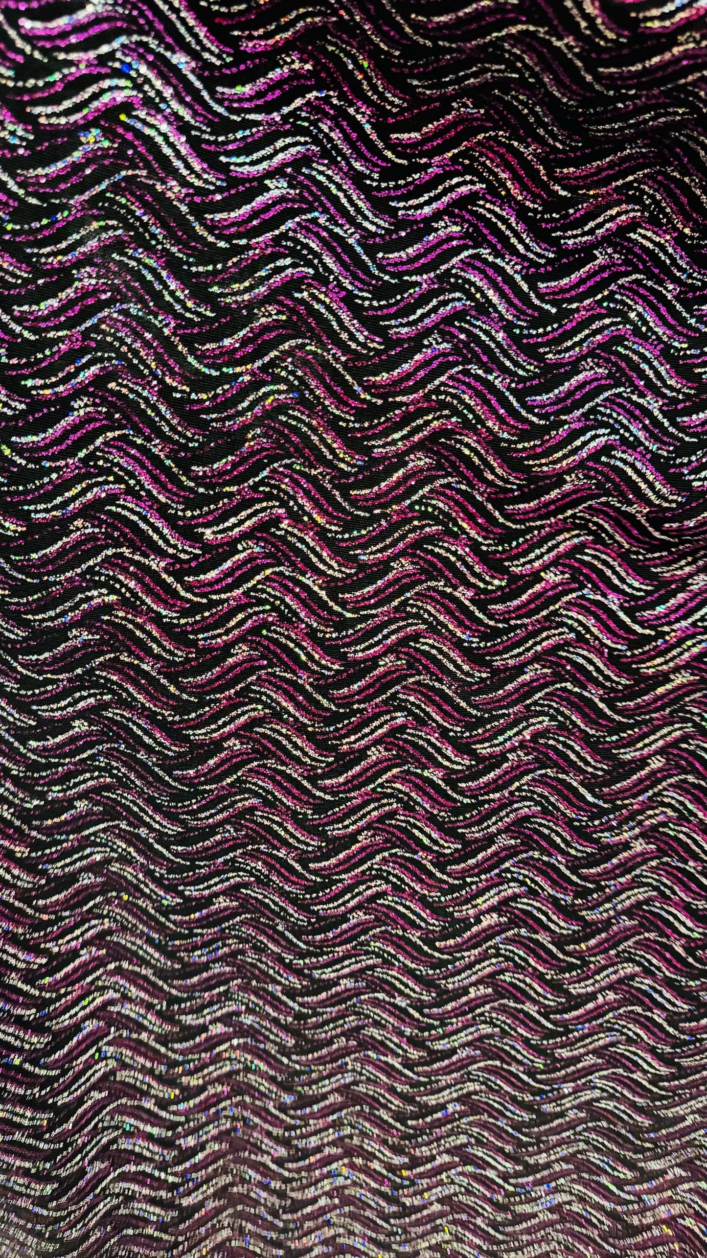 New Abstract wavy design metallic slinky 4-way stretch glitter fabric 58/60” Sold by the YD. Ships Worldwide from Los Angeles California