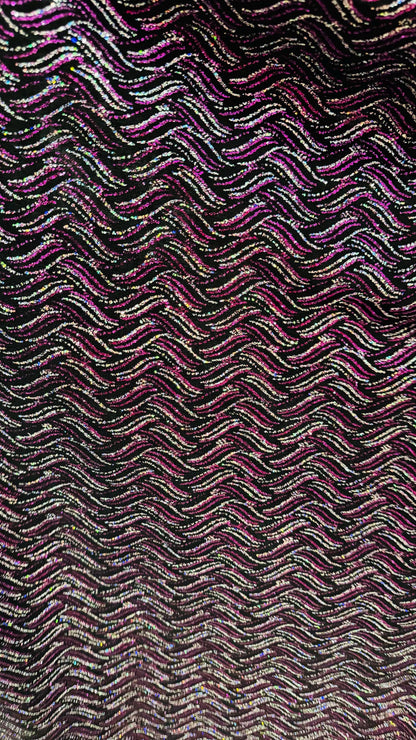 New Abstract wavy design metallic slinky 4-way stretch glitter fabric 58/60” Sold by the YD. Ships Worldwide from Los Angeles California