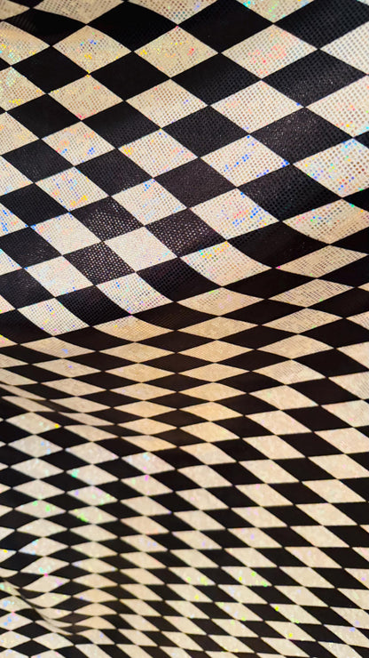 New Diamond Harlequin Design Hologram Shattered Glass metallic nylon spandex 4way stretch 58/60" Sold by the YD. Ships worldwide from LA CA