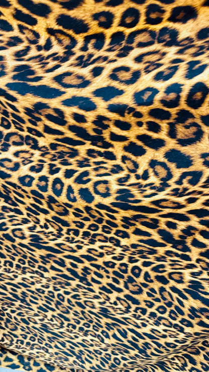 New leopard print Brown/Gold on brush poly spandex 4way stretch 58/60" Sold by the YD. Ships worldwide from Los Ángeles California USA.