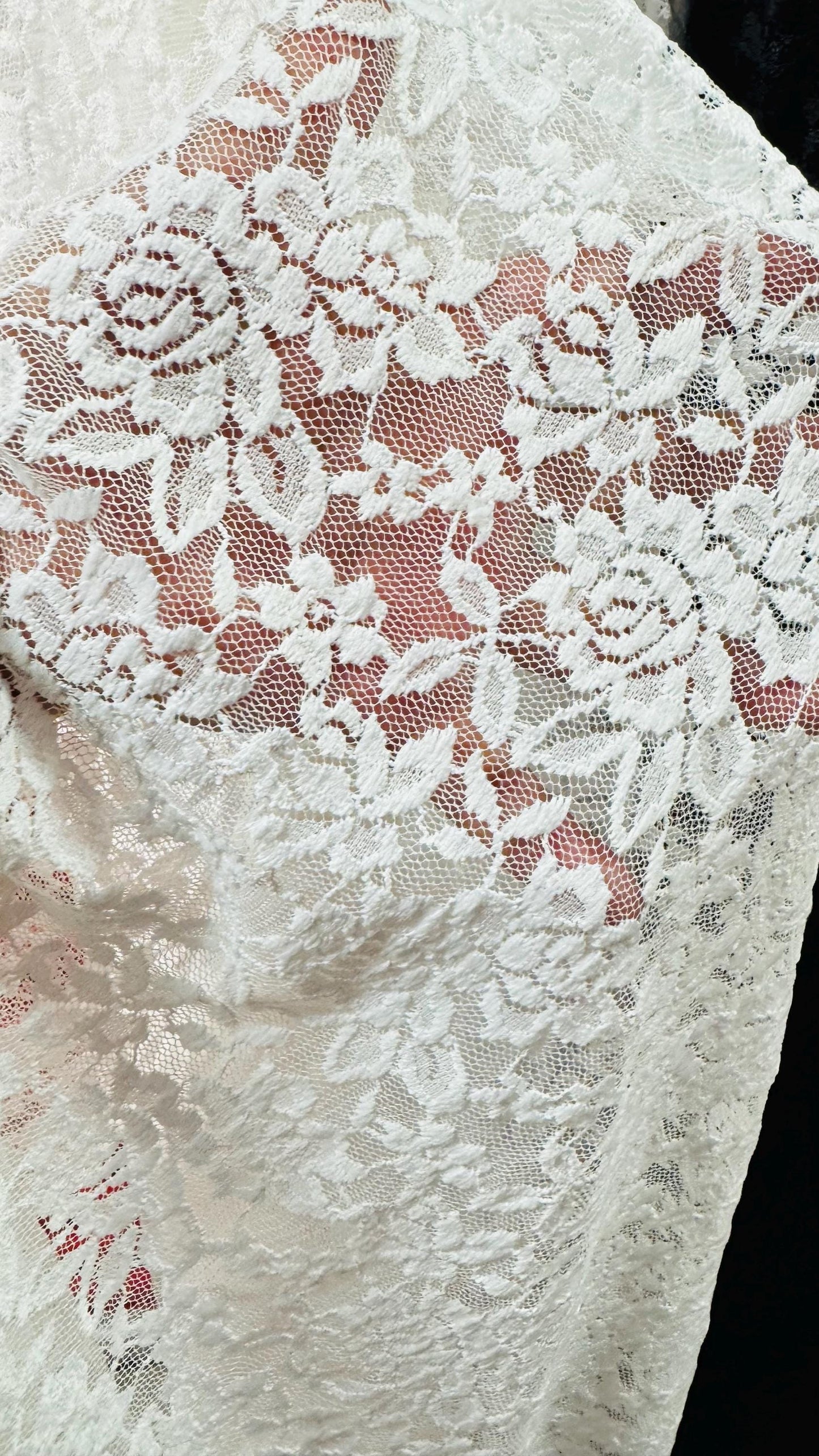 New lace Flower design nylon spandex 4way stretch 58/60" Sold by the YD. Ships worldwide from Los Angeles California USA.