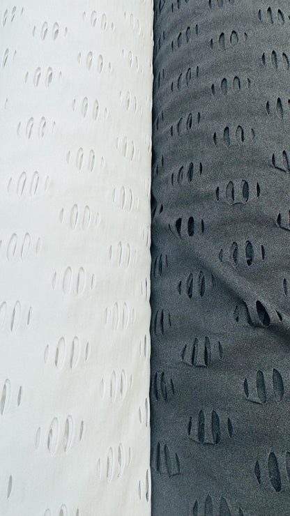 Geometric Lacer cut design nylon spandex 4-way stretch 58/60” Sold by the YD. Ships Worldwide from Los Angeles California USA.