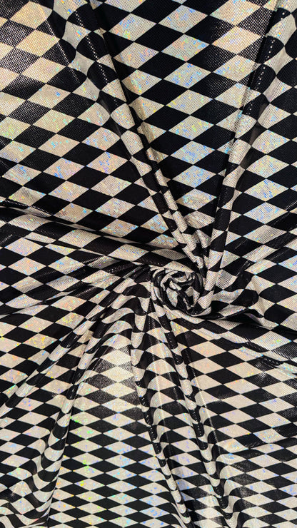 New Diamond Harlequin Design Hologram Shattered Glass metallic nylon spandex 4way stretch 58/60" Sold by the YD. Ships worldwide from LA CA
