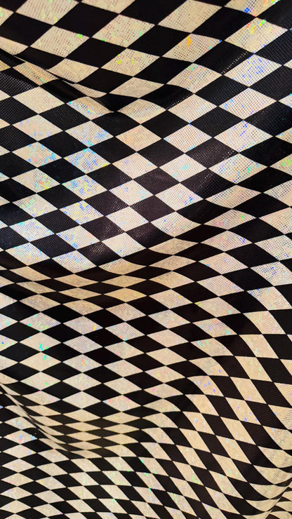 New Diamond  design Hologram Shattered Glass metallic nylon spandex 4way stretch 58/60" Sold by the YD. Ships worldwide from Los Angeles CA
