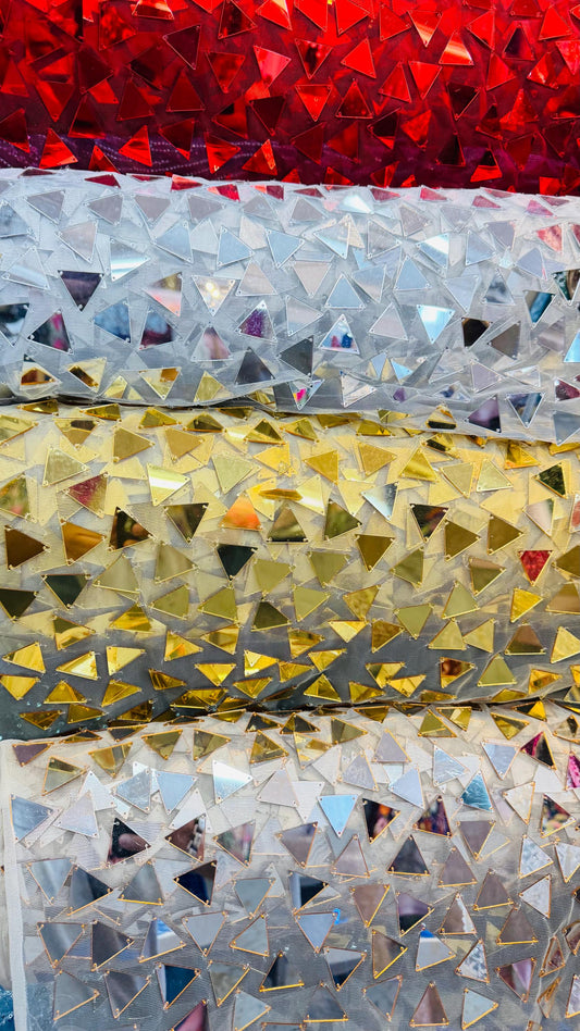 Geometric Mirror design embroidered on stretch mesh 2-way stretch 58/60”  Luxury fabrics by AlexLAFabrics