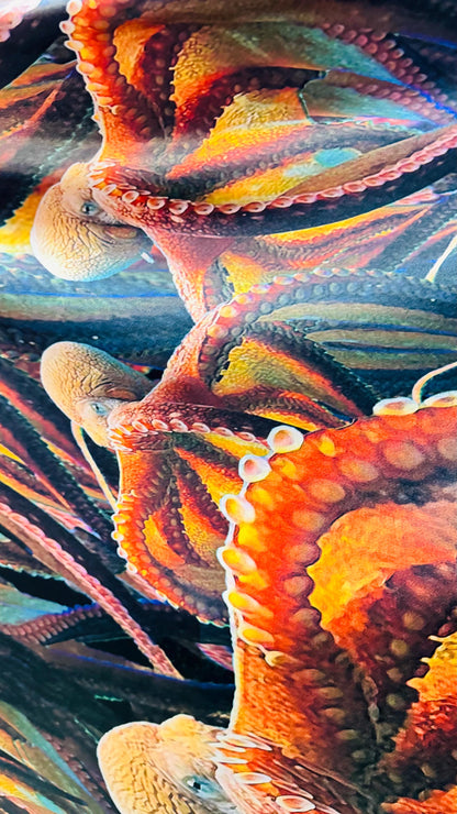 Octopus design multicolor print on nylon spandex 4way stretch 58/60" Sold by the yd. Ships worldwide from Los Angeles California USA.