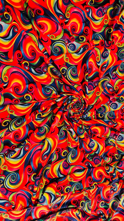 Modern abstract Paisley design multicolor heavy stretch velvet 4-way 58/60” Sold by the YD. Ships worldwide from Los Angeles California USA.