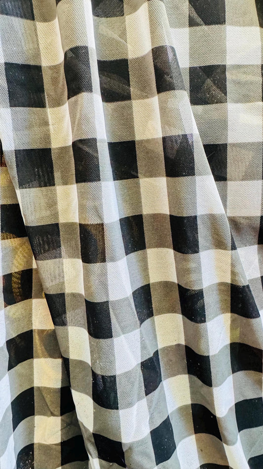 Chekers design White/Black 1”  print on great quality of power mesh 4-way stretch 58/60” High quality fabrics by AlexLAFabrics