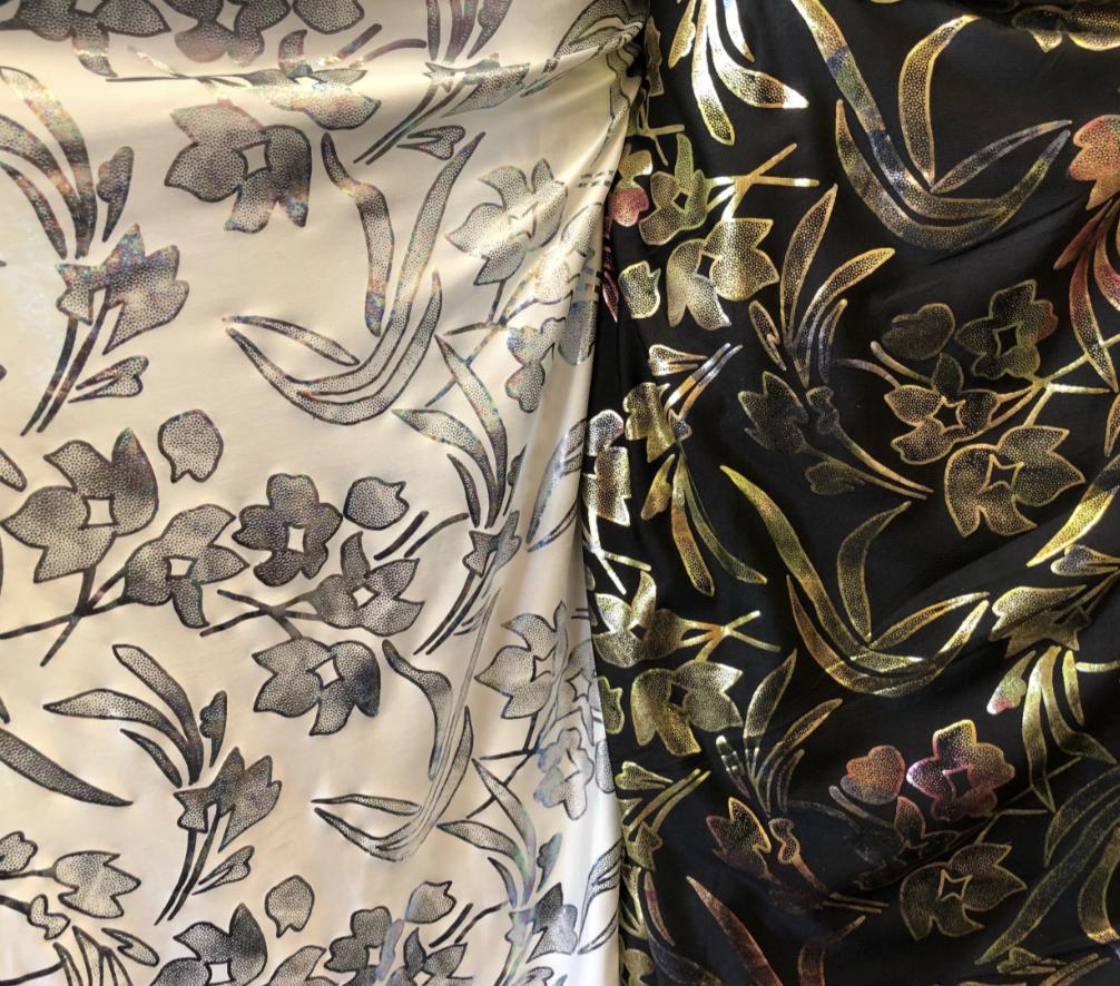 New spandex floral design heavy single spandex 4way stretch 58/60" Sold by the YD. Ships worldwide from Los Ángeles California USA.