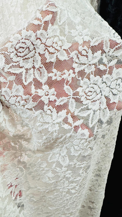New lace Flower design nylon spandex 4way stretch 58/60" Sold by the YD. Ships worldwide from Los Angeles California USA.