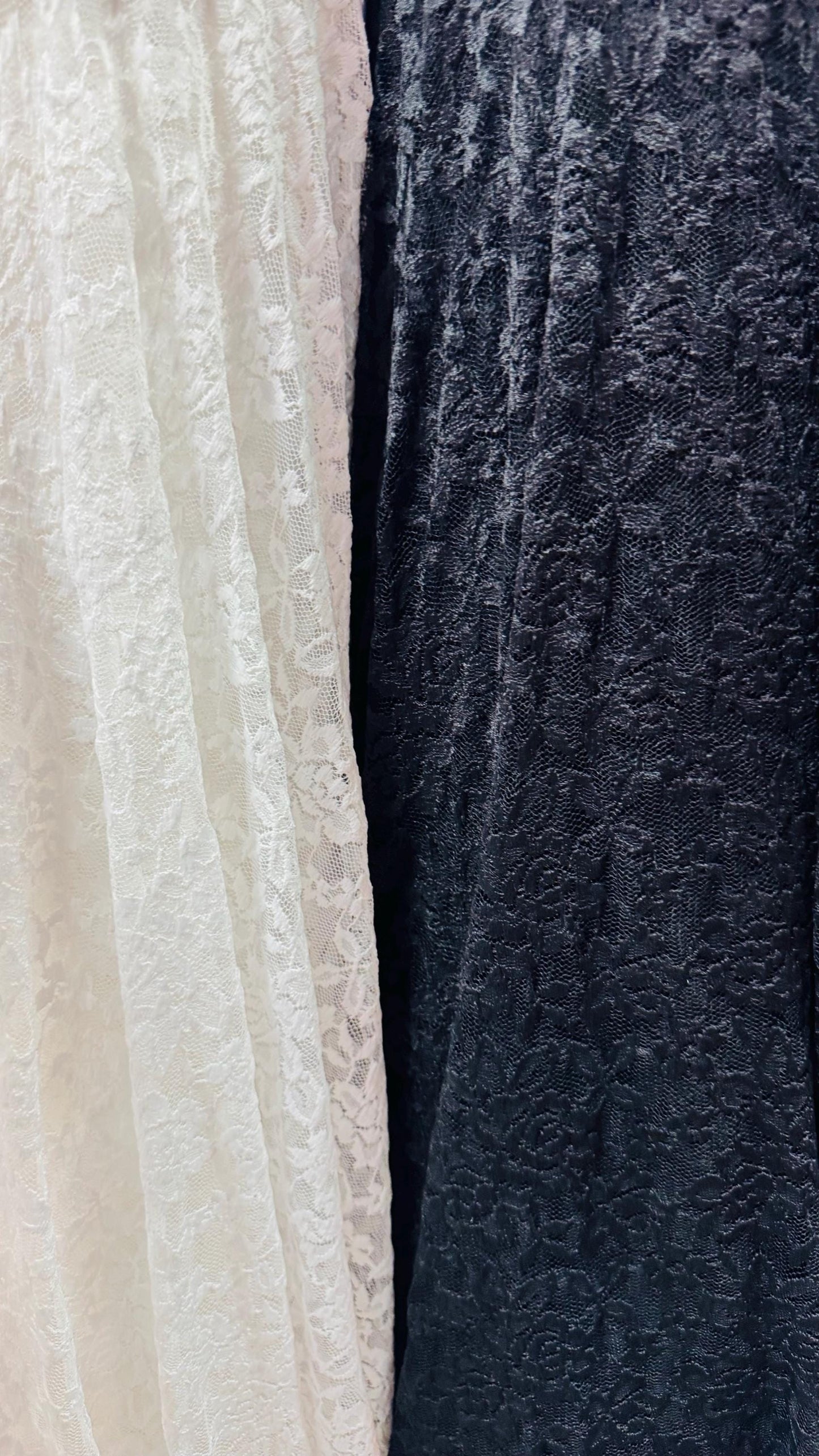 New lace Flower design nylon spandex 4way stretch 58/60" Sold by the YD. Ships worldwide from Los Angeles California USA.