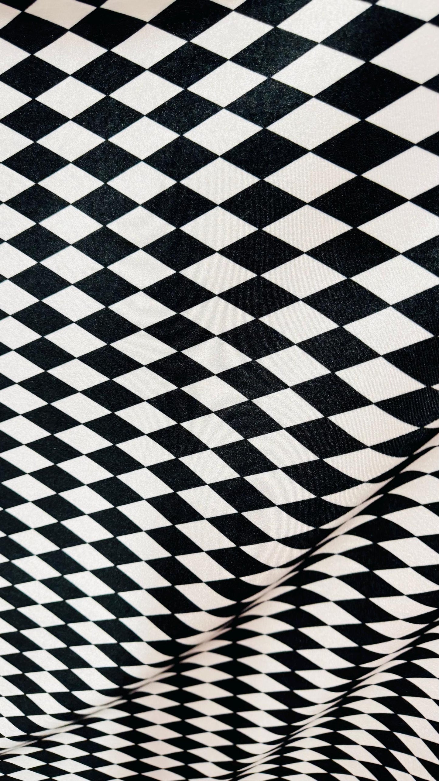 Harlequin design black/white on spandex velvet 4way Stretch 58/60" Sold bubthe YD. Ships worldwide from Los Angeles California USA
