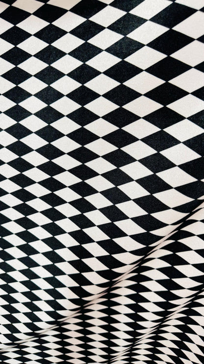 Harlequin design black/white on spandex velvet 4way Stretch 58/60" Sold bubthe YD. Ships worldwide from Los Angeles California USA