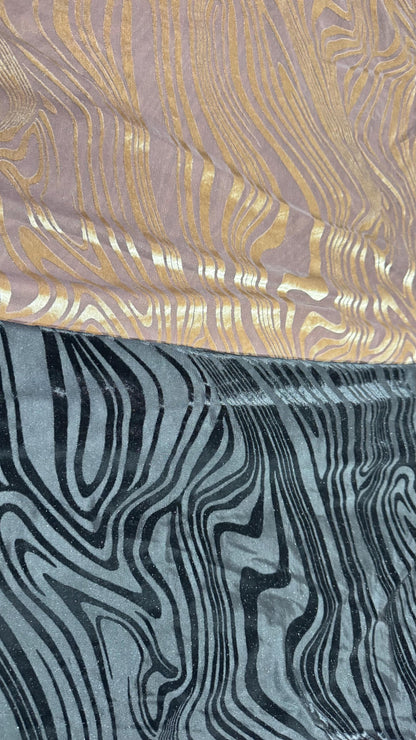 New burnout velvet modern design Mauve & Black  color 4-way stretch 58/60” Sold by the YD. Ships worldwide from Los Angeles California USA.