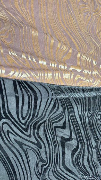 New burnout velvet modern design Mauve & Black  color 4-way stretch 58/60” Sold by the YD. Ships worldwide from Los Angeles California USA.