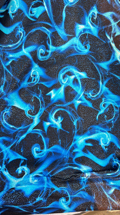 New tornado fire design print on heavy nylon spandex with foggy foil 4way stretch 58/60” Sold by the YD. Ships worldwide from Los Angeles Ca