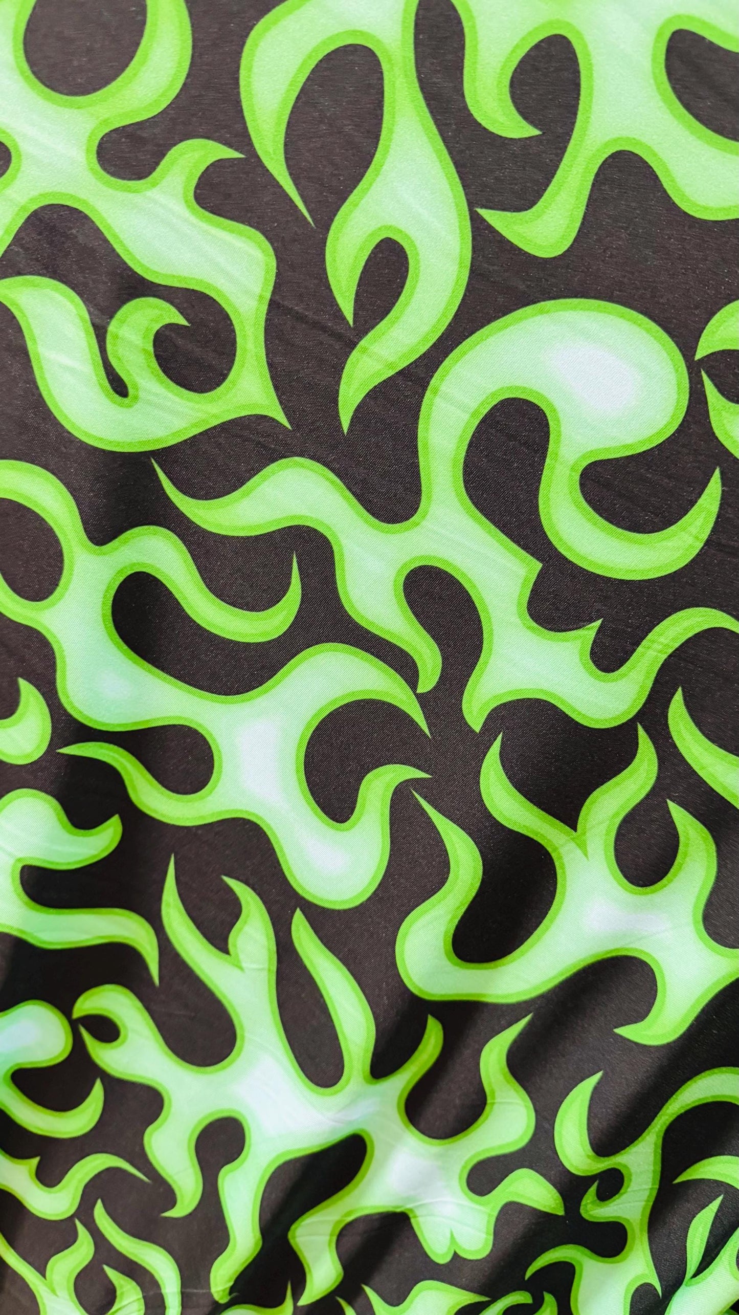 New Flame design Black/Red and Black/Green  color print on nylon spandex 4-way stretch 58/60” Sold by the Yd. High quality fabrics by AlexLA