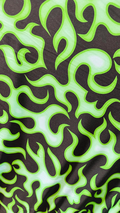 New Flame design Black/Red and Black/Green  color print on nylon spandex 4-way stretch 58/60” Sold by the Yd. High quality fabrics by AlexLA