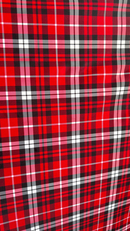 New Plaid design Red/White Print On Heavy Nylon spandex 4-Way 58/60” Sold By The YD. Ships Worldwide From Los Angeles California USA.