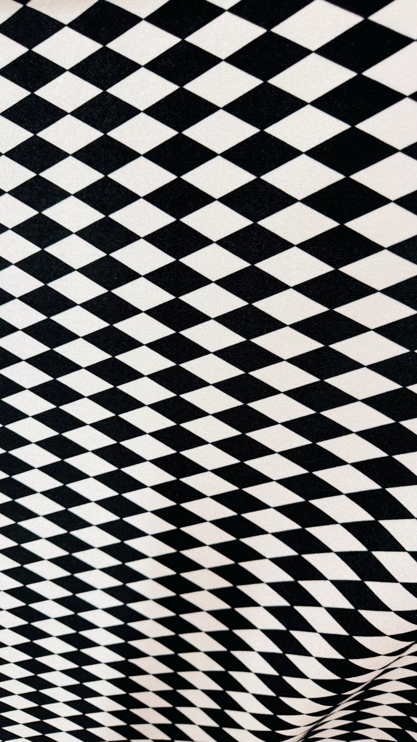 Harlequin design black/white on spandex velvet 4way Stretch 58/60" Sold bubthe YD. Ships worldwide from Los Angeles California USA