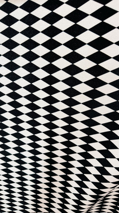 Harlequin design black/white on spandex velvet 4way Stretch 58/60" Sold bubthe YD. Ships worldwide from Los Angeles California USA