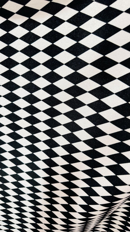 Harlequin design black/white on spandex velvet 4way Stretch 58/60" Sold bubthe YD. Ships worldwide from Los Angeles California USA