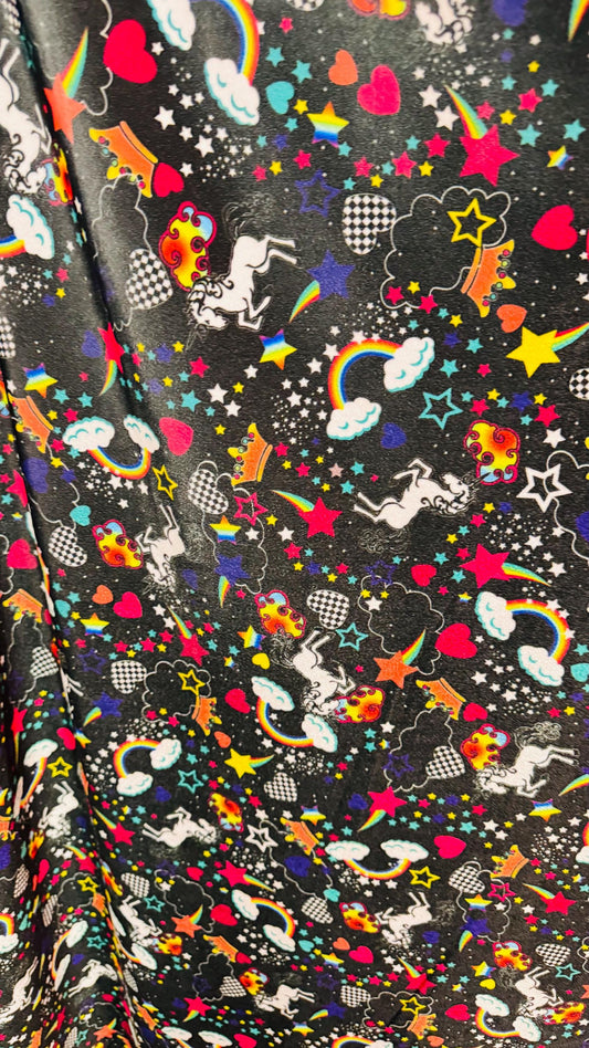 Unicorn design print on best quality of spandex velvet 4-way stretch 58/60” Sold by the YD. Ships Worldwide from Los Angeles California USA.