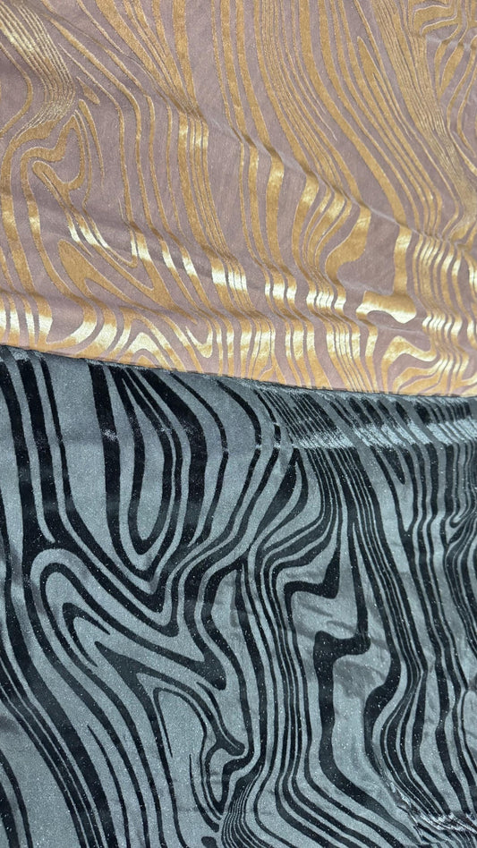 New burnout velvet modern design Mauve & Black  color 4-way stretch 58/60” Sold by the YD. Ships worldwide from Los Angeles California USA.