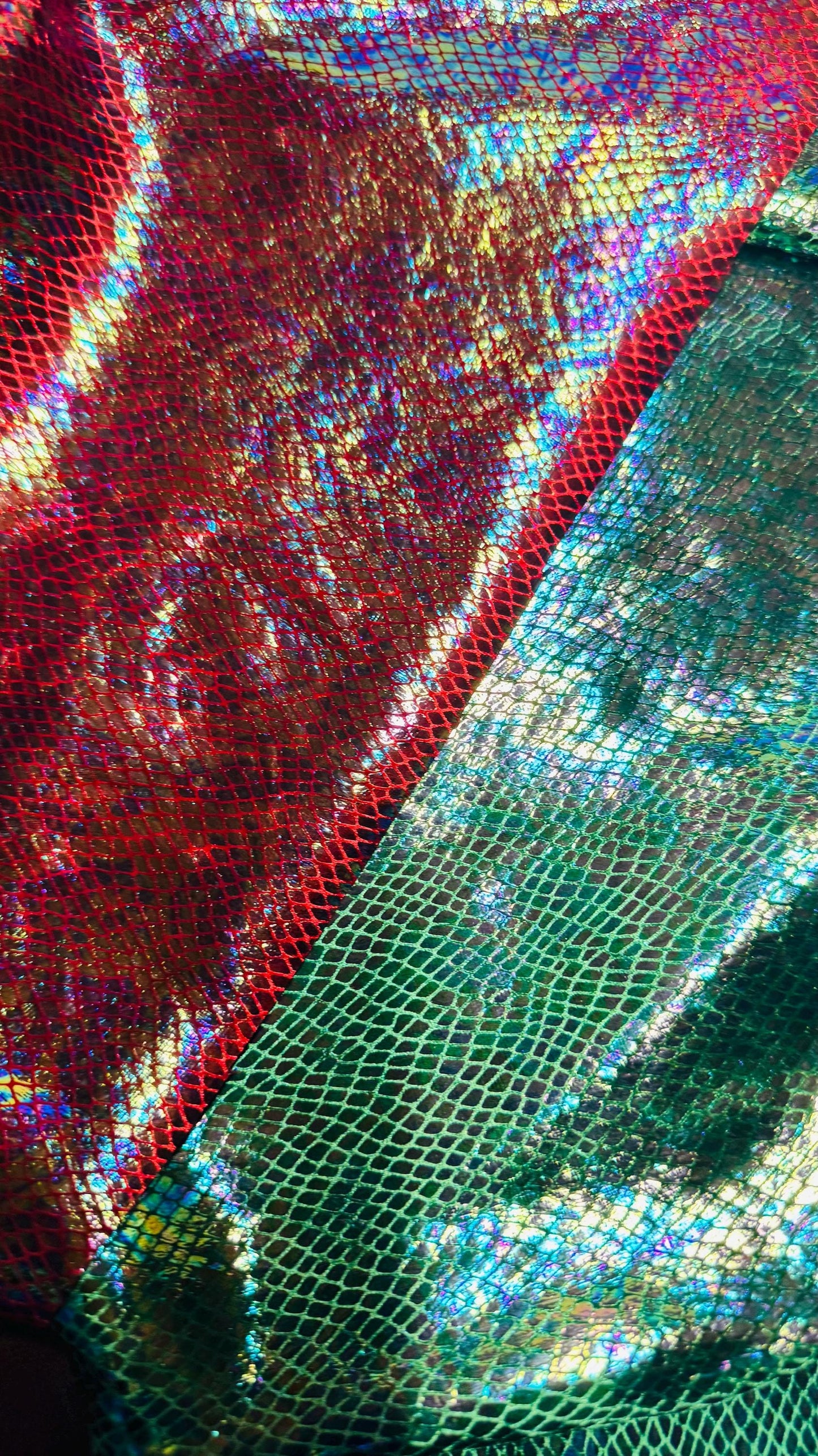 Dragón scales design super shiny iridescent stretch velvet with hologram foil 4-way stretch 58/60” Sold by the YD. Ships Worldwide from L.A