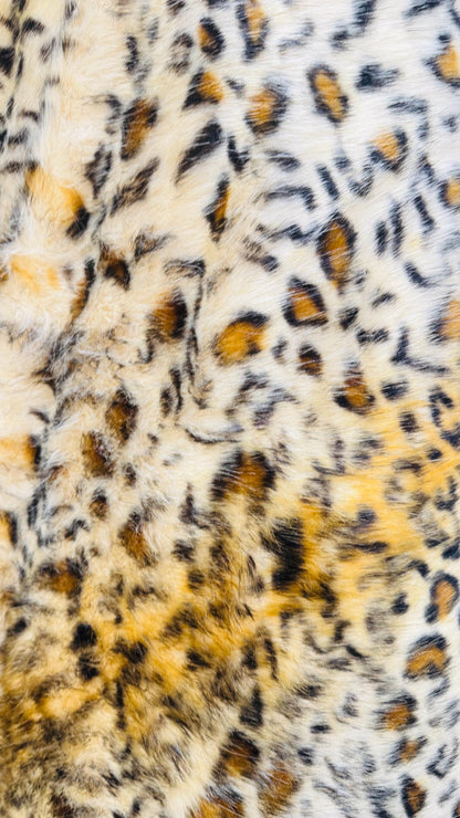 Luxury Faux Fur Exotic Leopard design high quality Fur 58/60” Sold by the YD and 1/2 yd Ships worldwide from Los Angeles California USA.