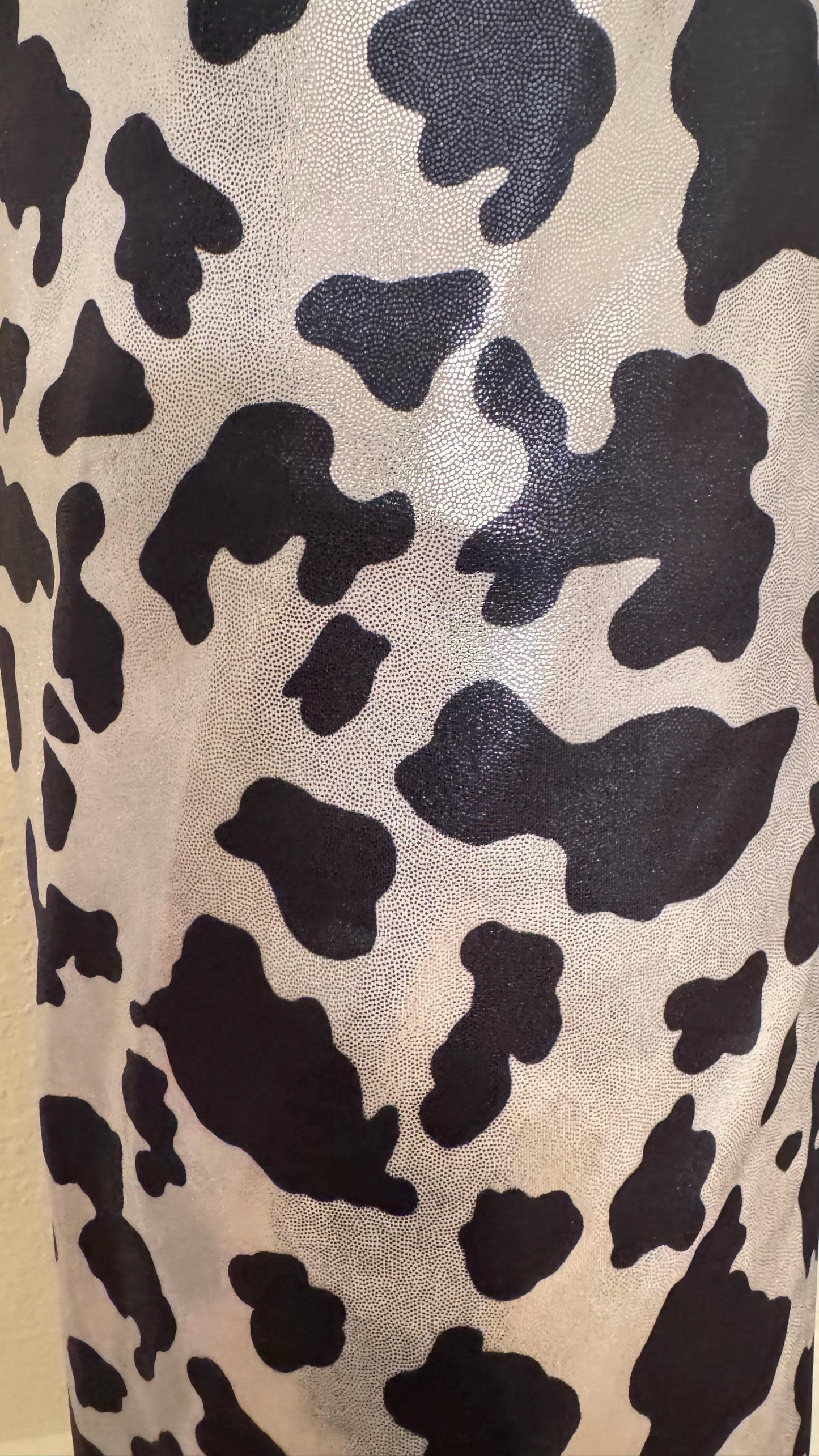 Luxury Cow design on shiny  metallic nylon spandex with foggy foil 4-way stretch 58/60” High quality fabrics by AlexLAFabrics