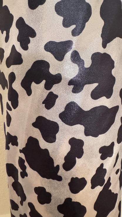 Luxury Cow design on shiny  metallic nylon spandex with foggy foil 4-way stretch 58/60” High quality fabrics by AlexLAFabrics