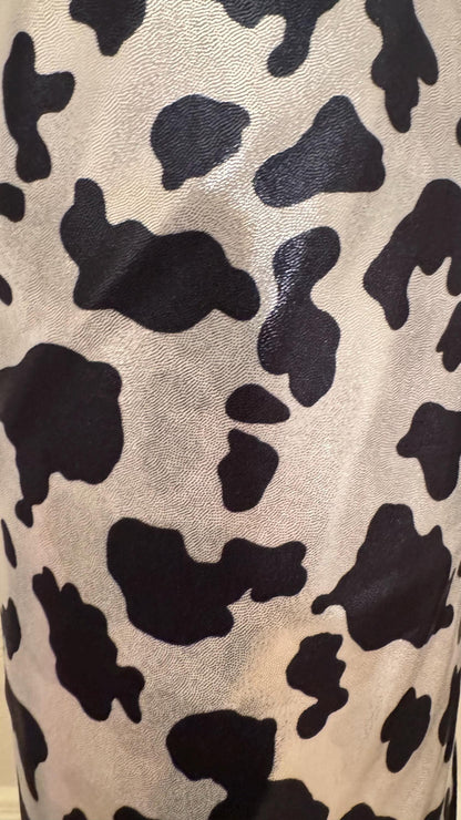 Luxury Cow design on shiny  metallic nylon spandex with foggy foil 4-way stretch 58/60” High quality fabrics by AlexLAFabrics