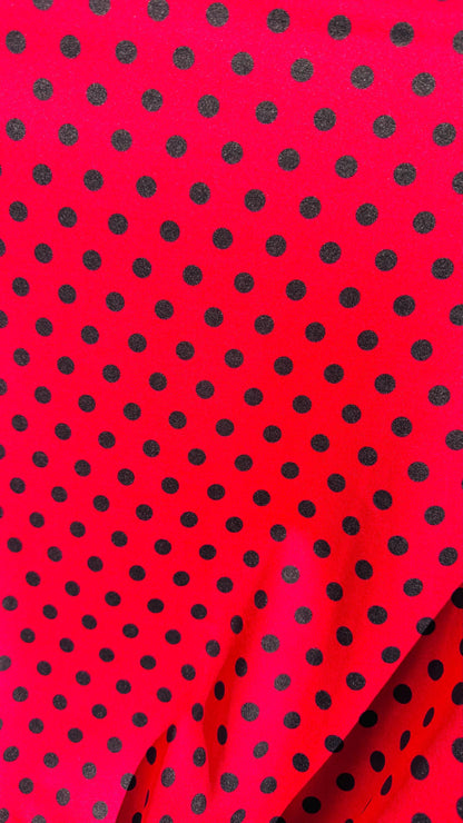 Polka dots design Red/Black  print on best quality of Poly spandex 4-way stretch 58/60” Sold by the YD. Ships Worldwide from Los Angeles CA