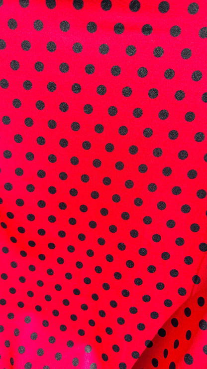 Polka dots design Red/Black  print on best quality of Poly spandex 4-way stretch 58/60” Sold by the YD. Ships Worldwide from Los Angeles CA