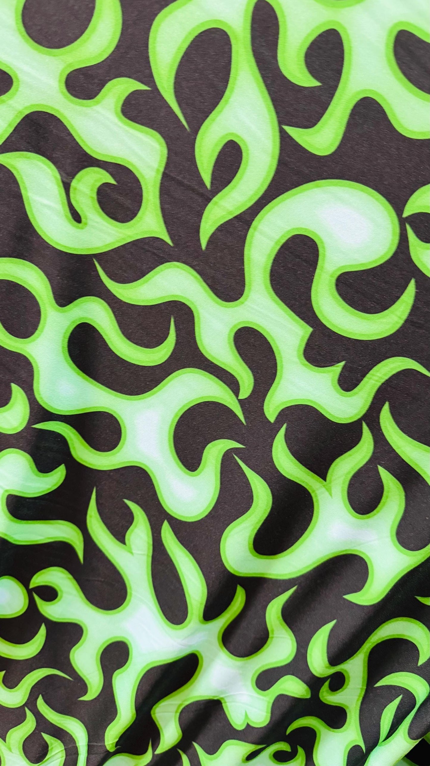 New Flame design Black/Red and Black/Green  color print on nylon spandex 4-way stretch 58/60” Sold by the Yd. High quality fabrics by AlexLA