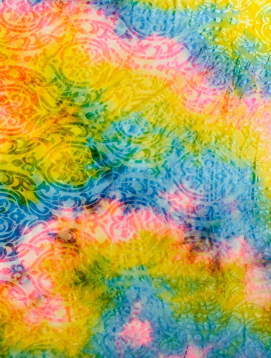 New Luxury burnout velvet Royalty design tie dye rainbow multi pastel 4-way stretch 58/60” Sold by the YD. Ships Worldwide from Los Angeles