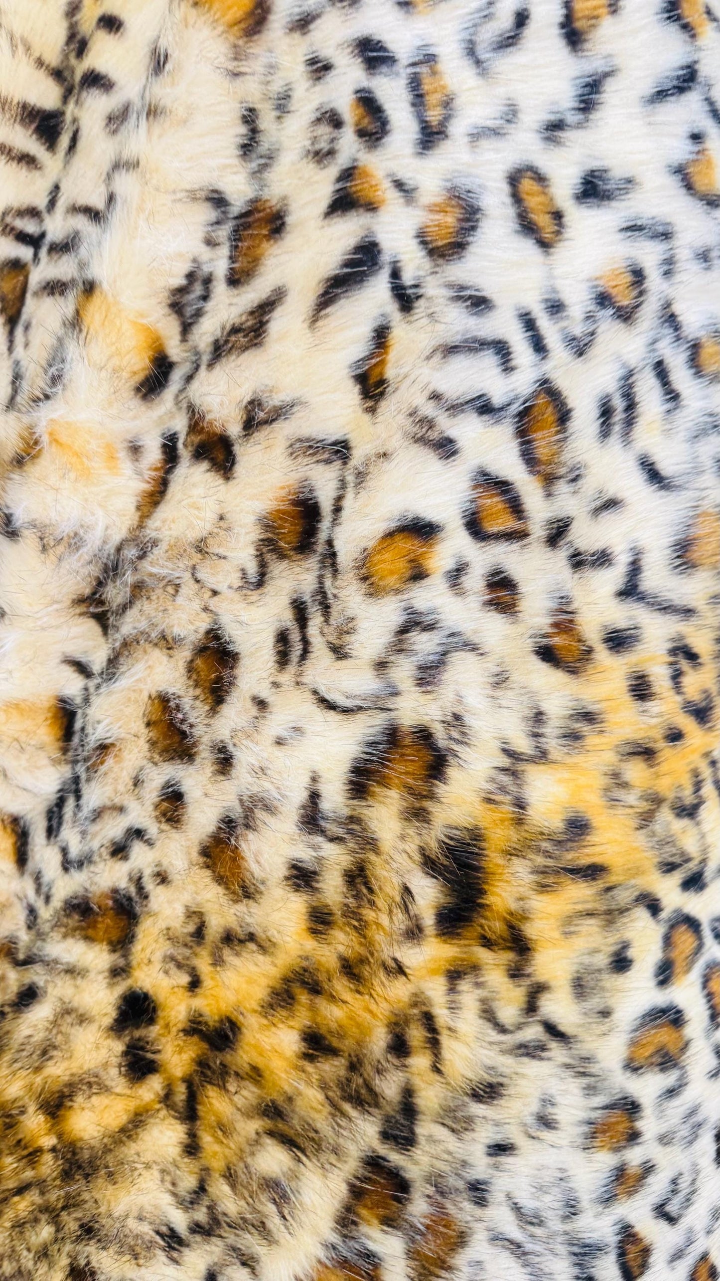 Luxury Faux Fur Exotic Leopard design high quality Fur 58/60” Sold by the YD and 1/2 yd Ships worldwide from Los Angeles California USA.