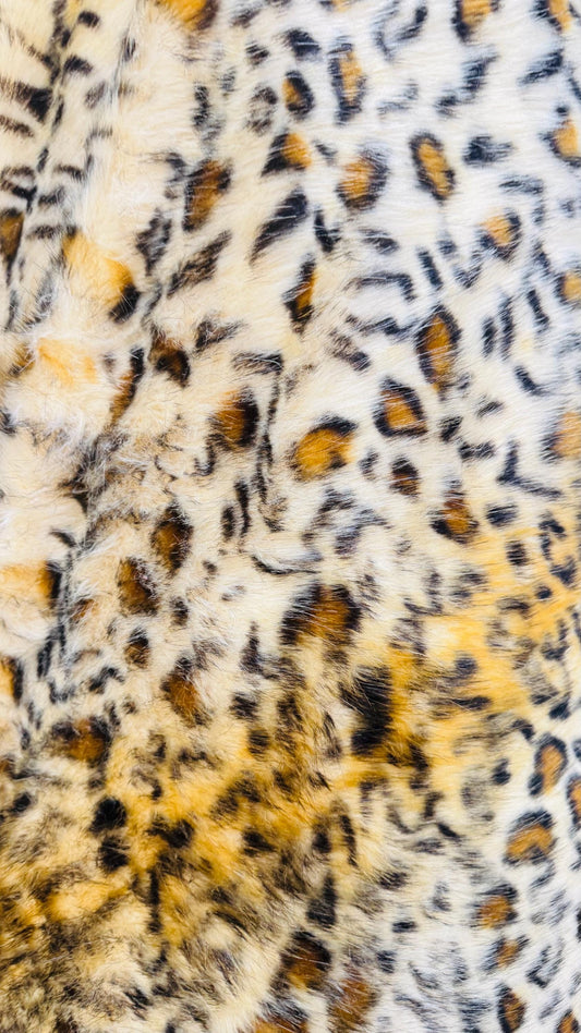 Luxury Faux Fur Exotic Leopard design high quality Fur 58/60” Sold by the YD and 1/2 yd Ships worldwide from Los Angeles California USA.