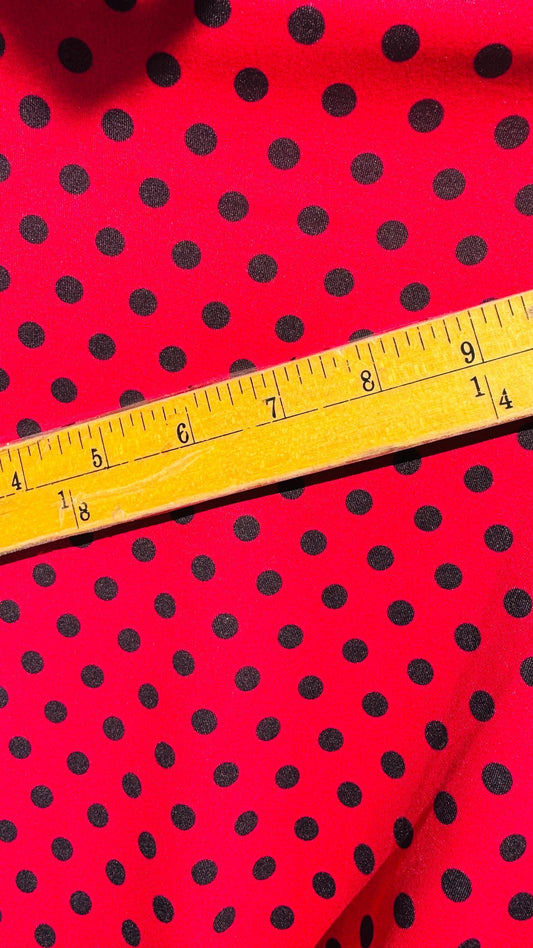 Polka dots design Red/Black  print on best quality of Poly spandex 4-way stretch 58/60” Sold by the YD. Ships Worldwide from Los Angeles CA