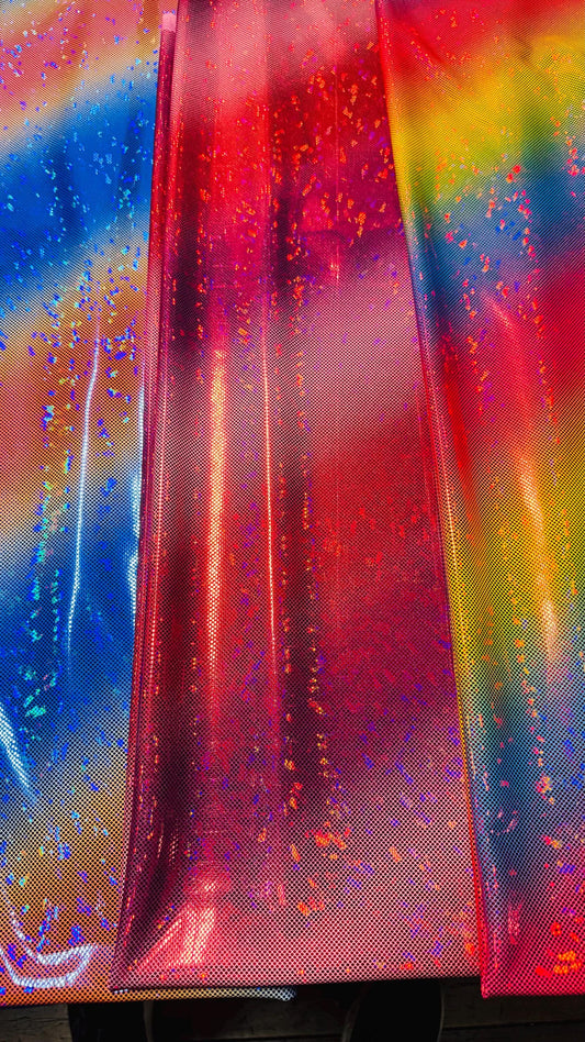 New Ombre design on shattered glass metallic nylon spandex 4-way stretch 58/60” Sold by the YD. Ships worldwide from Los Angeles California