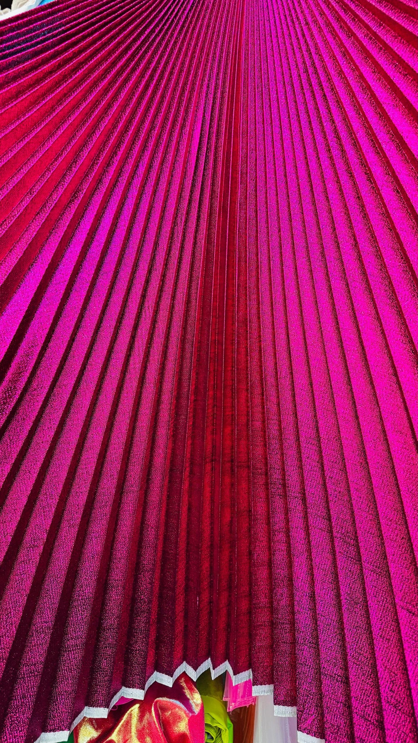 Sunburst pleated Luxury metallic lame non stretch 108” length by 45” width Sold by the PC. Ships worldwide from Los Angeles California USA