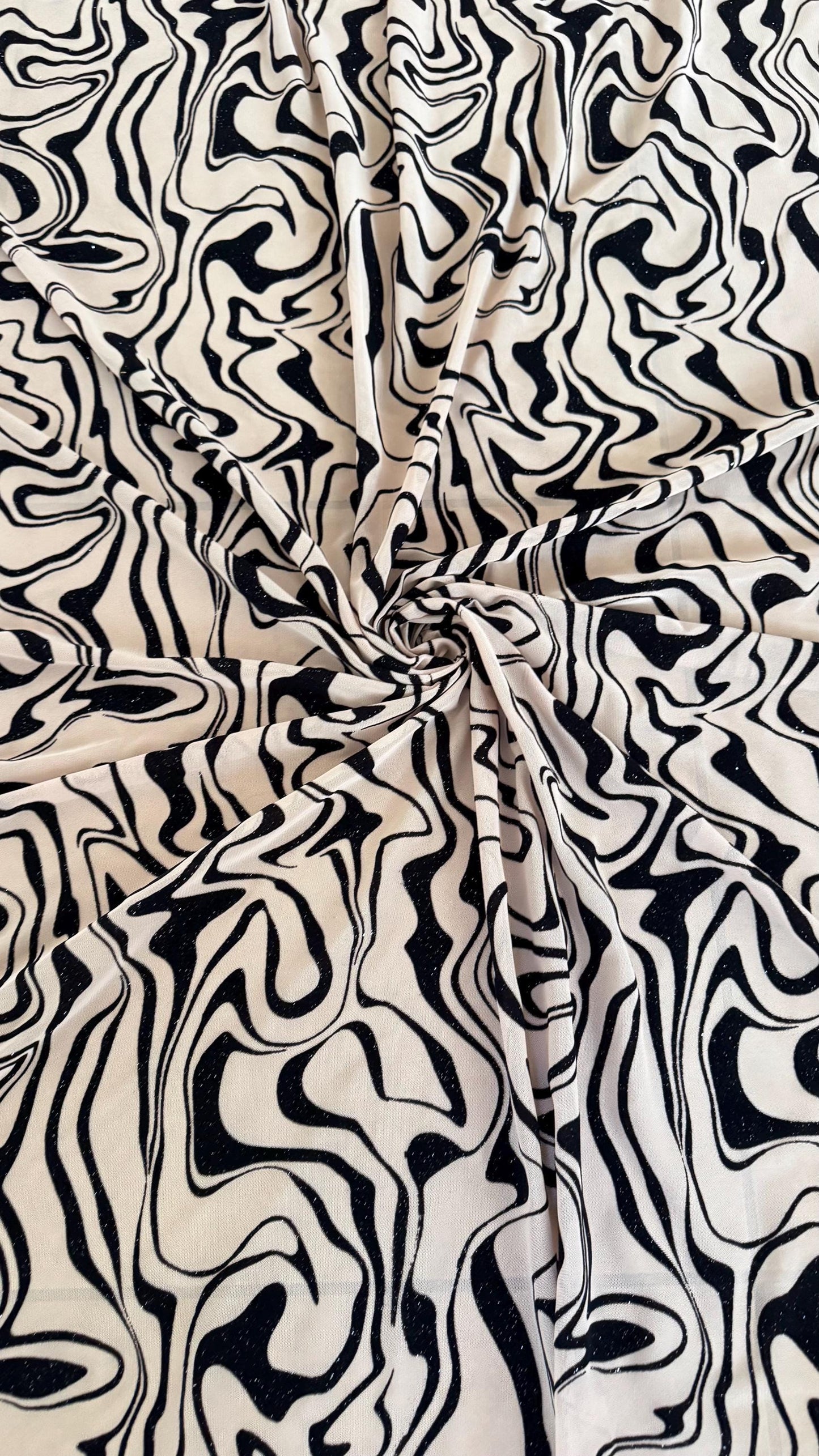 New Abstract design on power mesh With flocking Nude/Black color  4-way stretch 58/60” Sold by the YD. Ships worldwide from Los Angeles CA