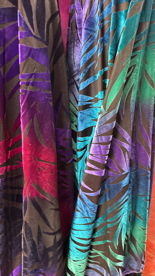 NEW Burnout Silky stretch velvet Leaf abstract design Italian High quality 4way stretch 58/50" Sold by the YD. Ships worldwide from L.A